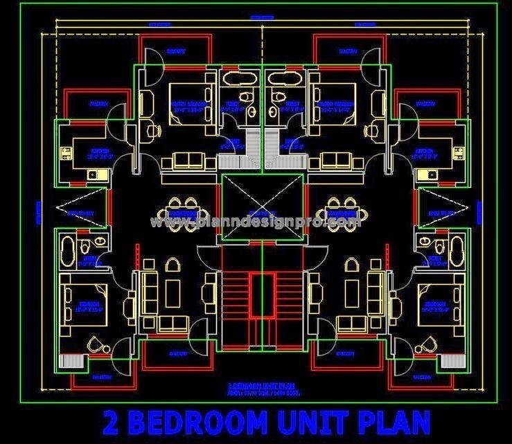 2 BHK Apartment Plans for Group Housing Tower in DWG