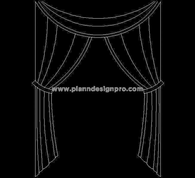 2D Curtain Elevation CAD Block with Scarf in AutoCAD