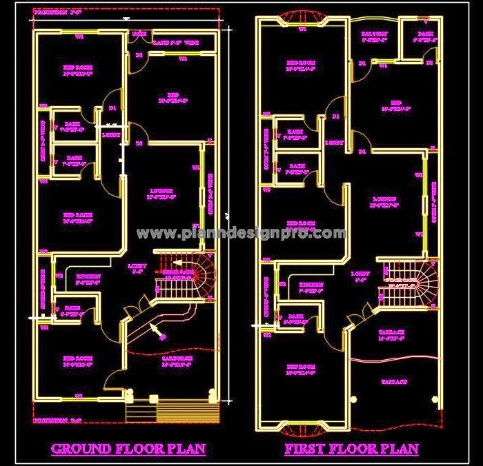 30'x60' Duplex House Plans - Free Autocad DWG Download