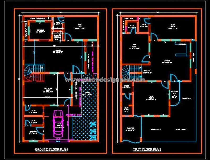 35'x60' Duplex House Layout - Free AutoCAD DWG Files