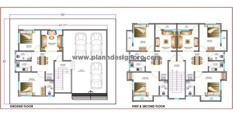 50'x40' Plot Multi-Family Residence AutoCAD Layout
