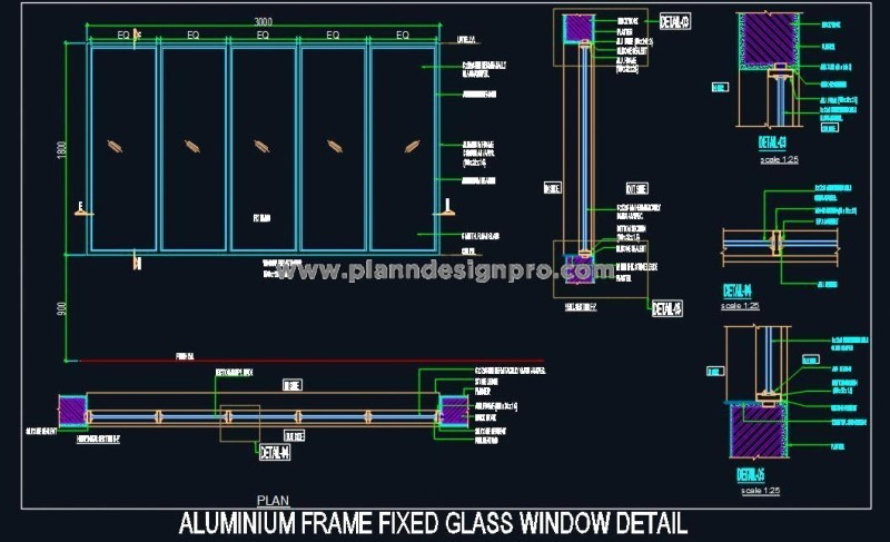 Aluminium Frame Window DWG- Plan, Elevation, & Joinery Details