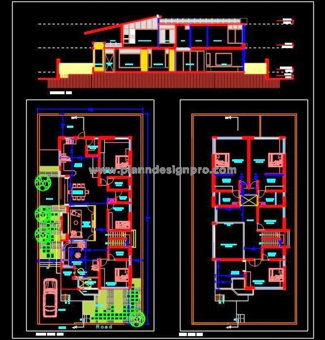 Architectural Plan for 45'x90' Duplex House - Autocad DWG