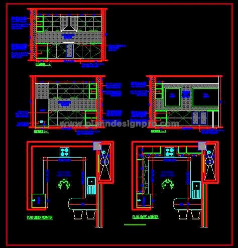 AutoCAD U-Shape Kitchen Layout with Breakfast Counter - DWG