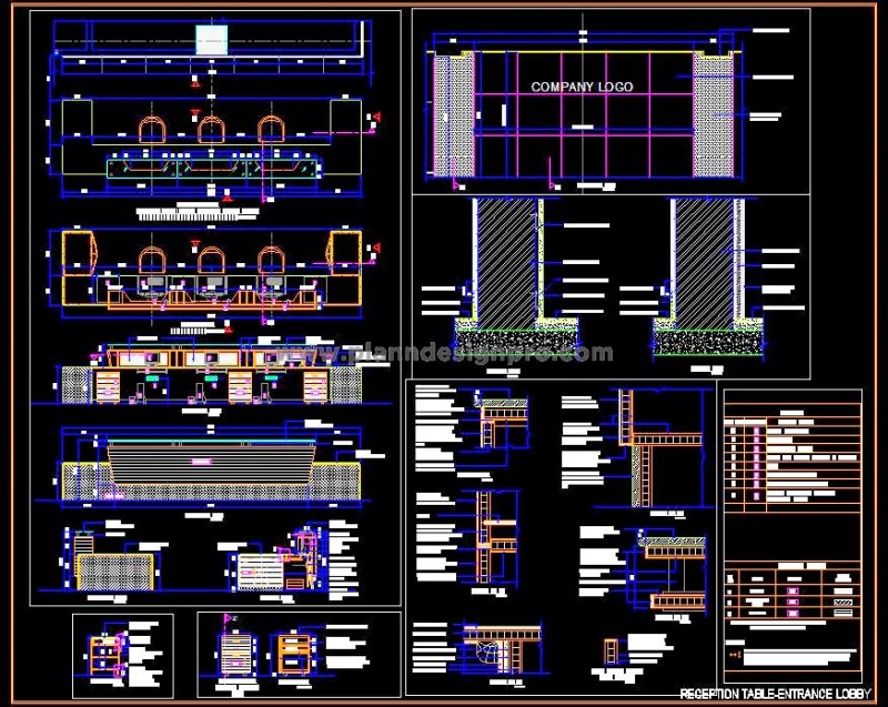 AutoCAD U-Shaped Reception Desk with Backdrop Detail