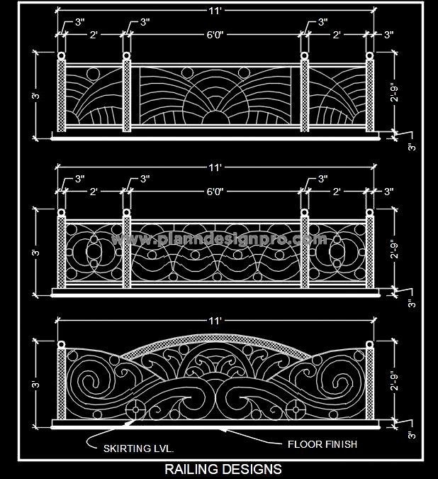 Balcony Railing CAD Drawing Collection- 3 Unique Designs