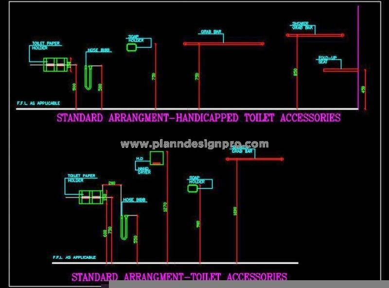 Bathroom Accessories and Fittings- Download Free CAD Blocks