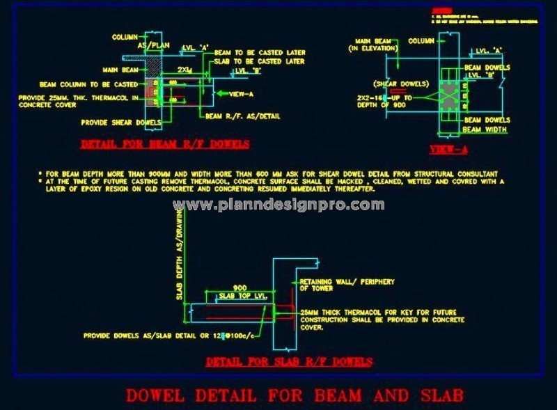 Beam and Slab Reinforcement Dowel Design - AutoCAD DWG