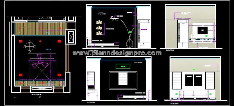 Bedroom Interior DWG File - Layout and Furniture Elements