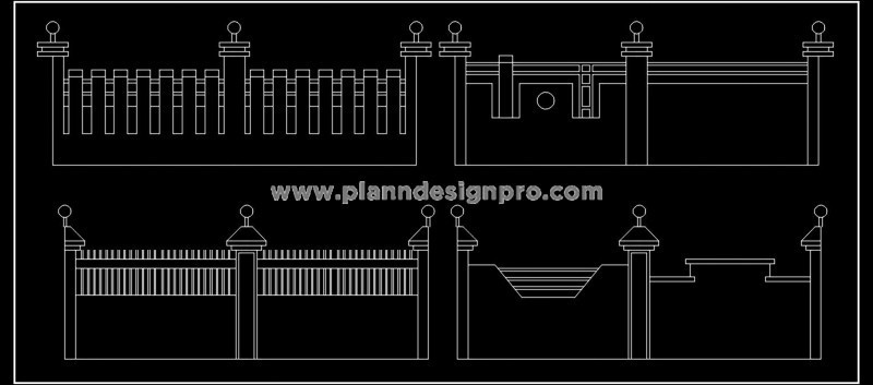 Boundary Wall Free CAD Blocks- Variations in Brick and MS Grill