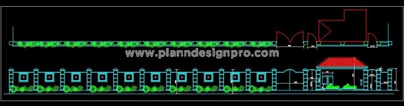 Boundary Wall Free CAD Drawing with Elevation and Plan