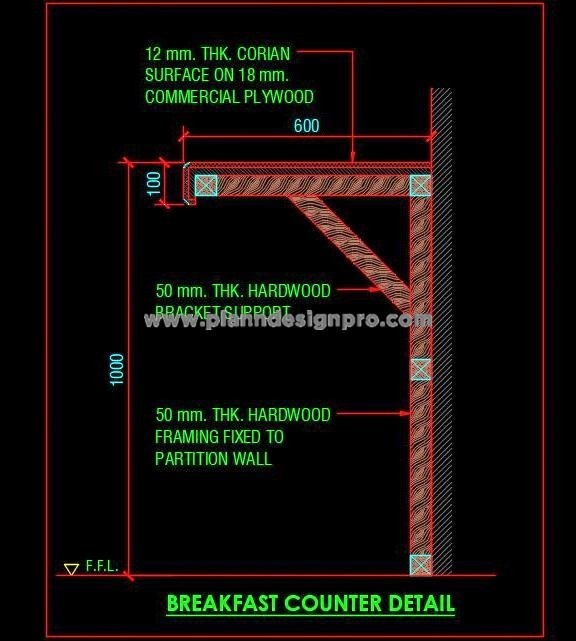 Breakfast Counter Sectional Detail Free Cad Block