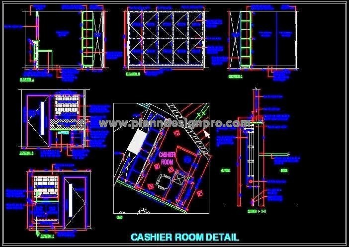 Cashier Room DWG Design with Storage and Elevations