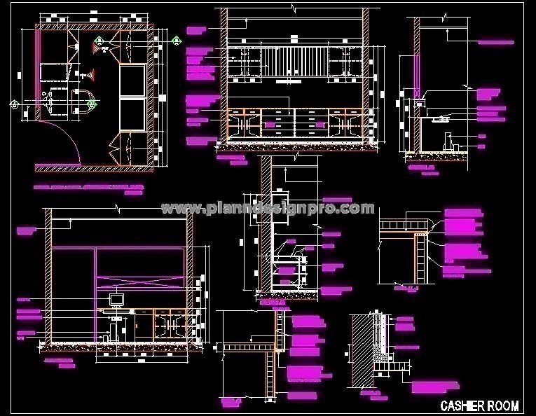 Cashier Room Layout with Furniture Design in AutoCAD
