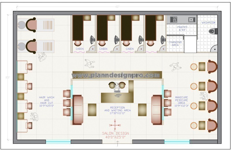Chic Beauty Salon Design CAD Floor Plan with Furniture Blocks