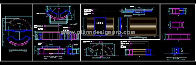 Circular Reception Counter CAD Working Drawing
