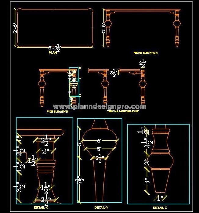 Classic Console Table with Moulded Legs - AutoCAD File