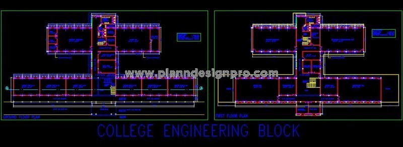College Engineering Block Autocad DWG - G+1 Floor Design