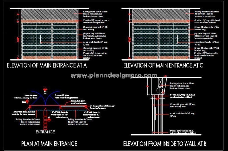 Commercial Building Entrance Glass Door Detail Autocad