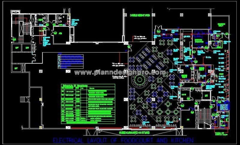 Commercial Kitchen Electrical Plan DWG for Food Court Layout