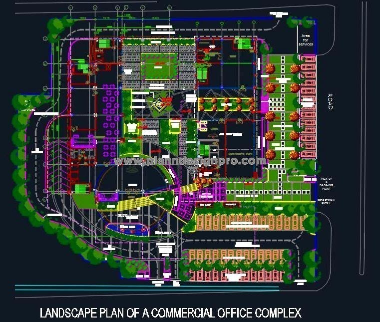 Commercial Office Landscape Design with CAD Details