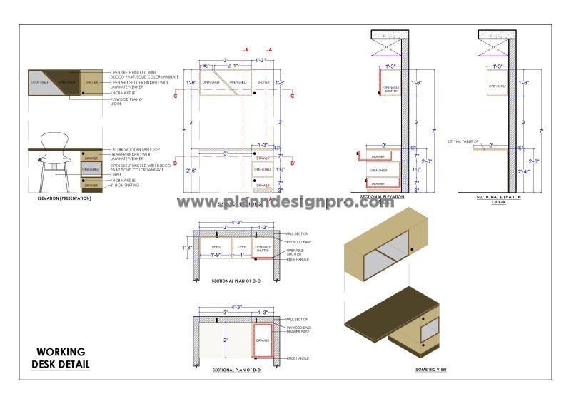 Compact Study Table AutoCAD Drawing - Download Now