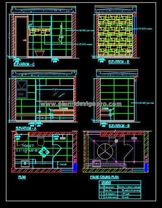 Complete Bathroom CAD Detail- WC, Basin, and Shower Area