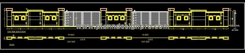 Compound Wall in Brick Masonry- Plan and Elevation in AutoCAD