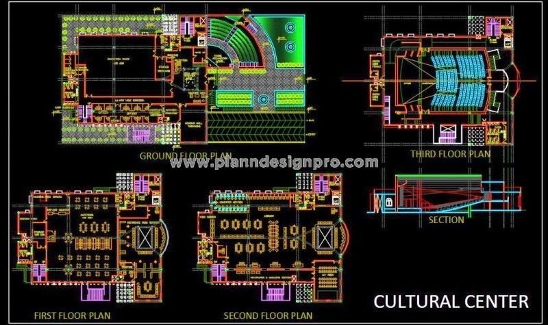 Cultural Center DWG File with Detailed Architectural Plans