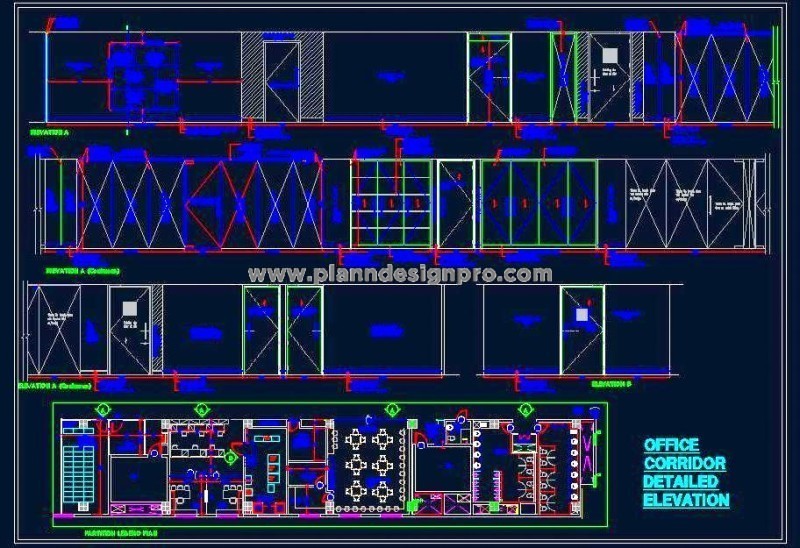 DWG Office Corridor Design- Gypsum Partitions and Glass Doors