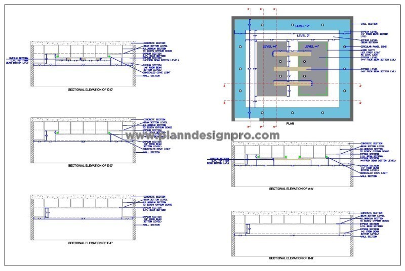 Detailed CAD Drawing of RCP False Ceiling Design