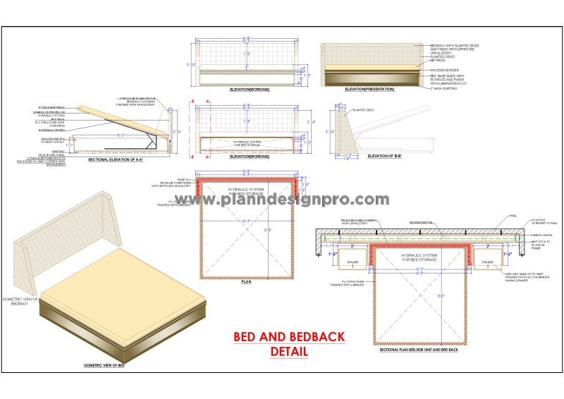 Double Bed Design with Tufted Headboard CAD Detail