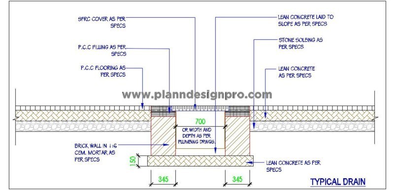 Drainage System CAD- P.C.C. Flooring & Coverage Details