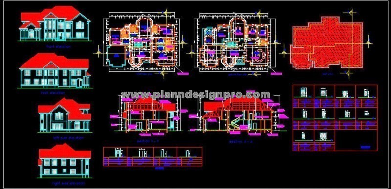 Duplex House Plan with Timber Truss Roof - AutoCAD Drawing