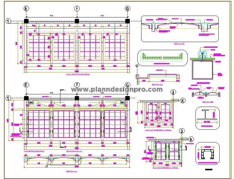 Entrance Porch CAD- Purlin Roof, Polycarbonate, & ACP Details