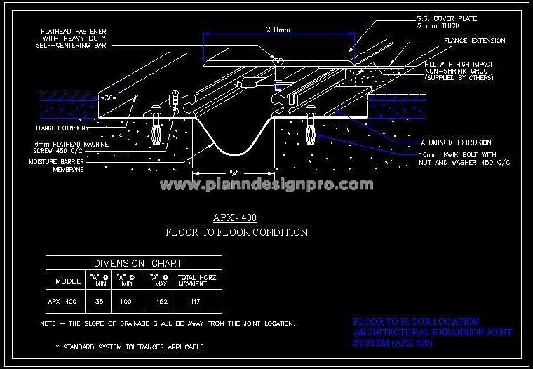 Floor-to-Floor Expansion Joint Detail with S.S. Cover Plate CAD