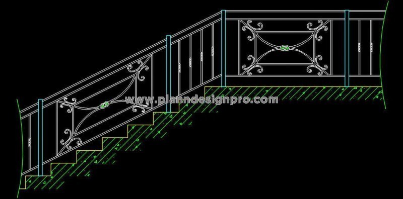 Floral Wrought Iron Railing Free CAD Block