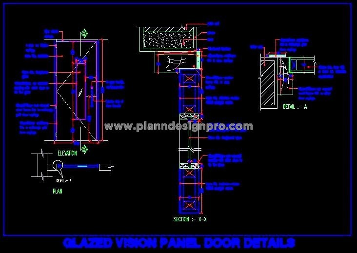 Flush Door Design with Glass Vision Panel CAD Details