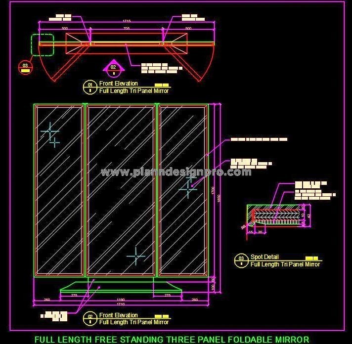Foldable Full-Length Dressing Mirror- DWG Download