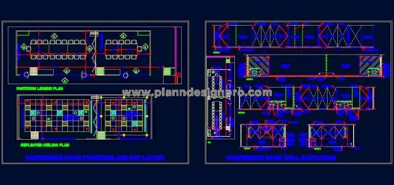 Formal Boardroom CAD Interior Detail with Sliding Folding Partition