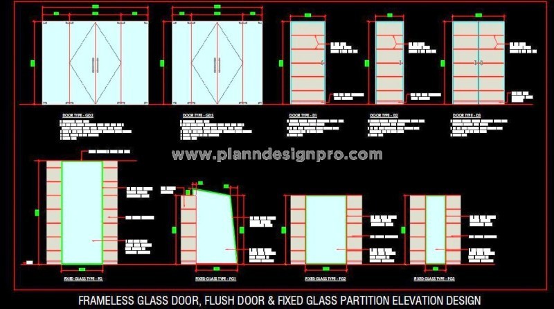 Flush Doors and Glass Partitions CAD Block Collection