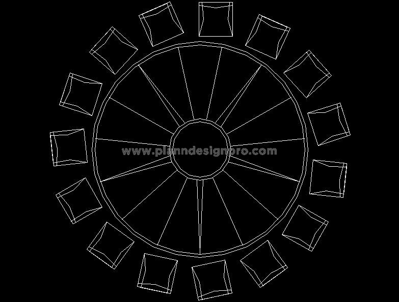 Free CAD Block- Round Conference Table for 15 People