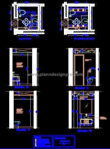 Free CAD Design for Powder Toilet- Full Layout & Elevations 6'x5'