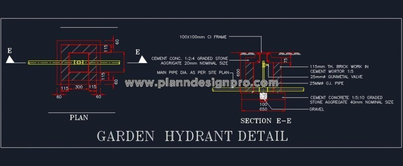Garden Hydrant Design AutoCAD Drawing with Full Section Details