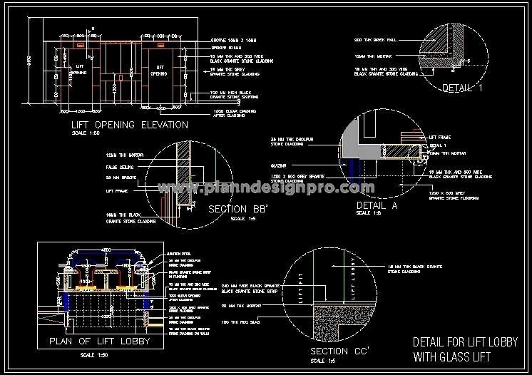 Glass Lift Lobby CAD- Stone Cladding & Elevation Details