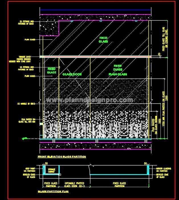 Glass Partition CAD Drawing with Stylish Door & Film Design