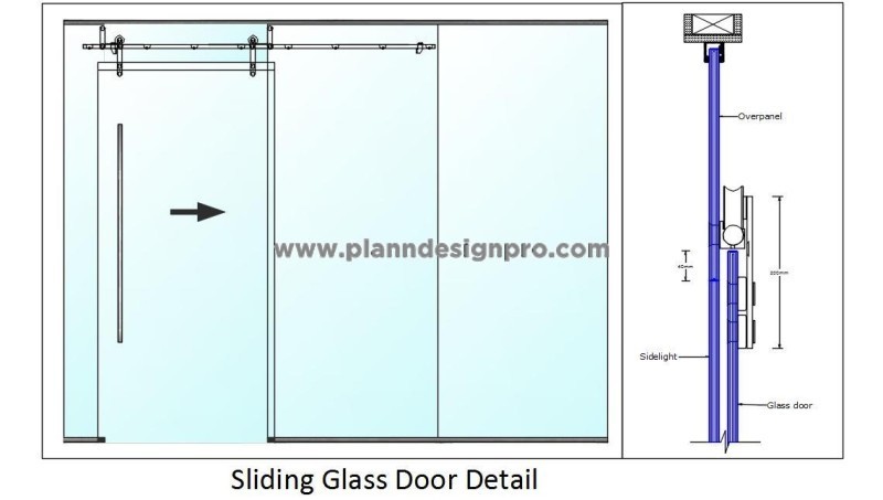 Glass Sliding Door Detail- Free CAD Elevation & Section Views