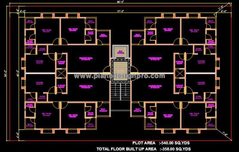 Group Housing Tower Layout AutoCAD- Architecture Space Planning