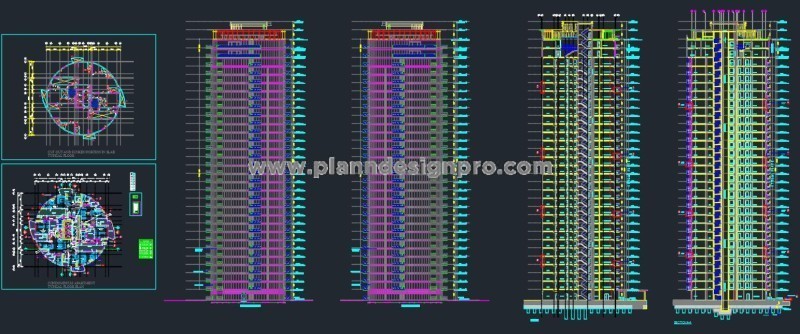 High-Rise Circular Tower DWG Design with 2BHK & 3BHK Layouts