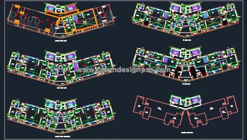 High-Rise Residential Tower CAD with 3BHK, 4BHK, and Duplex Layouts